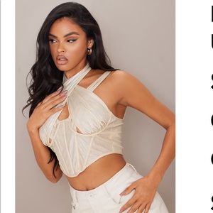 Prettylittlething nude metallic halter neck